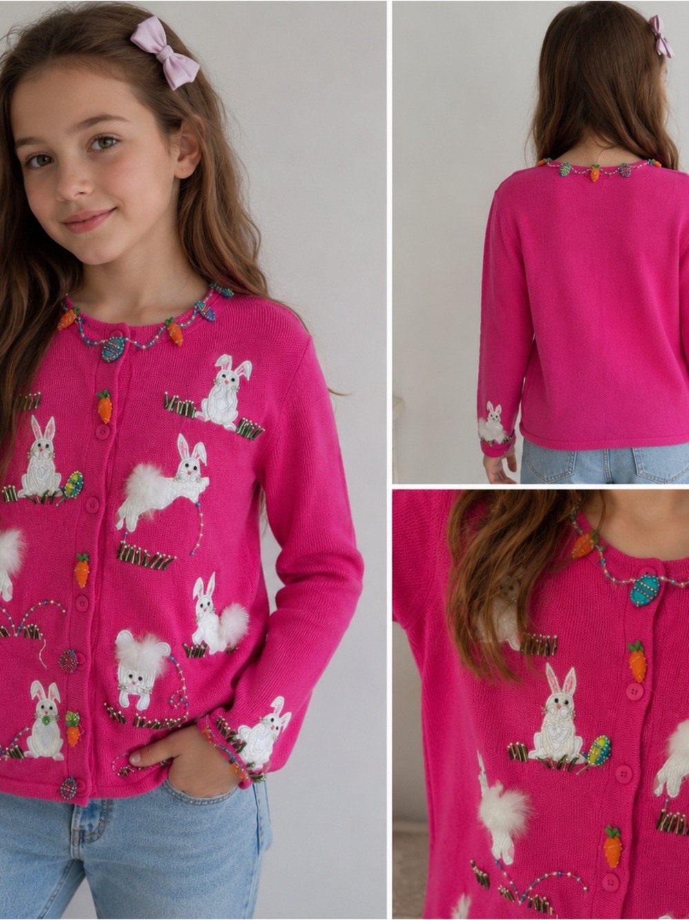 Fuchsia Bunny Embellished Cardigan